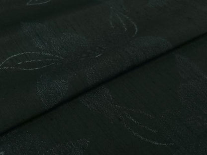 平和屋着物▽上質な紬　単衣　草花文　黒地　正絹　逸品　AABJ1774jh