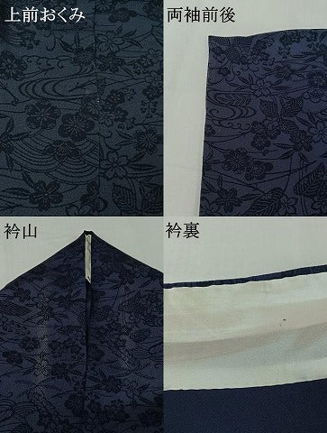 平和屋着物▽上質な小紋　単衣　流水花文　鬼しぼ縮緬　正絹　逸品　AABJ1775jh