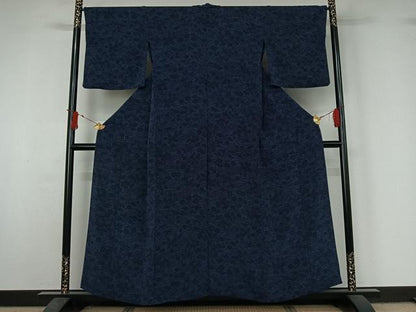 平和屋着物▽上質な小紋　単衣　流水花文　鬼しぼ縮緬　正絹　逸品　AABJ1775jh