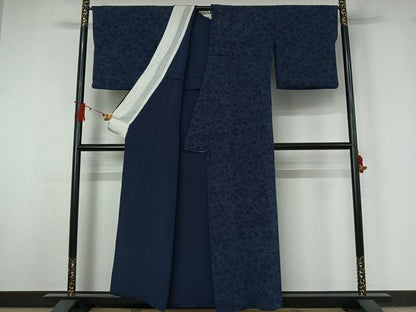 平和屋着物▽上質な小紋　単衣　流水花文　鬼しぼ縮緬　正絹　逸品　AABJ1775jh