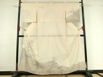 平和屋着物▽訪問着　無双　紗袷　紗×紗　扇面花文　暈し染め　金彩　正絹　逸品　AABJ1777jh