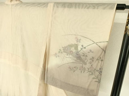 平和屋着物▽訪問着　無双　紗袷　紗×紗　扇面花文　暈し染め　金彩　正絹　逸品　AABJ1777jh