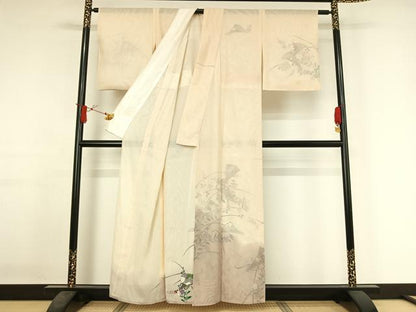 平和屋着物▽訪問着　無双　紗袷　紗×紗　扇面花文　暈し染め　金彩　正絹　逸品　AABJ1777jh