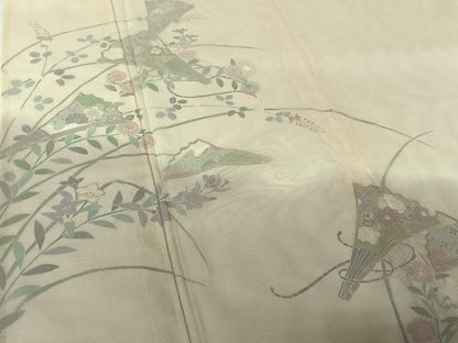 平和屋着物▽訪問着　無双　紗袷　紗×紗　扇面花文　暈し染め　金彩　正絹　逸品　AABJ1777jh