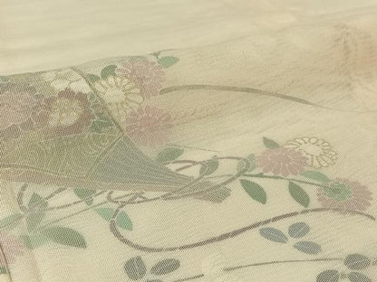 平和屋着物▽訪問着　無双　紗袷　紗×紗　扇面花文　暈し染め　金彩　正絹　逸品　AABJ1777jh