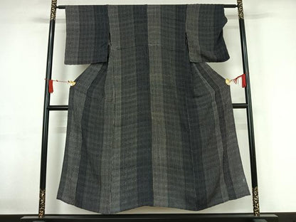 平和屋着物▽上質な小紋　単衣　あられ　黒地　正絹　逸品　AABJ1778jh