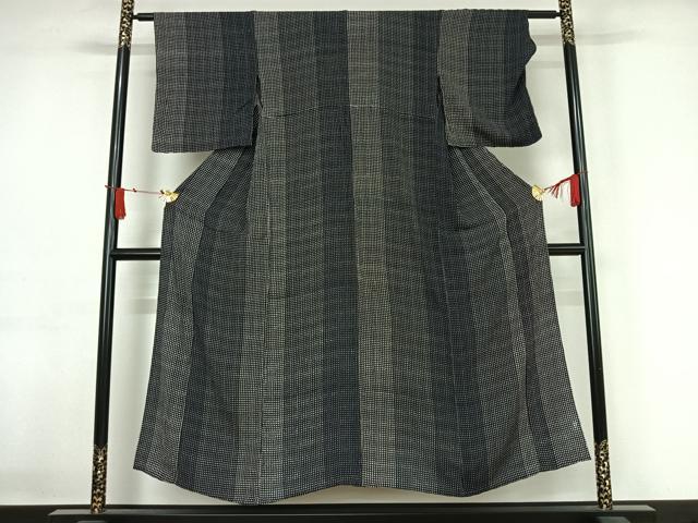 平和屋着物▽上質な小紋　単衣　あられ　黒地　正絹　逸品　AABJ1778jh