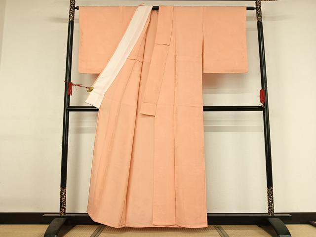 平和屋着物▽上質な色無地　単衣　切嵌花地紋　一斤染色　正絹　逸品　未使用　AABJ1782jh