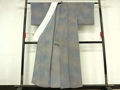 平和屋着物▽上質な小紋　単衣　霞文　暈し染め　鬼しぼ縮緬　正絹　逸品　AABJ1783jh