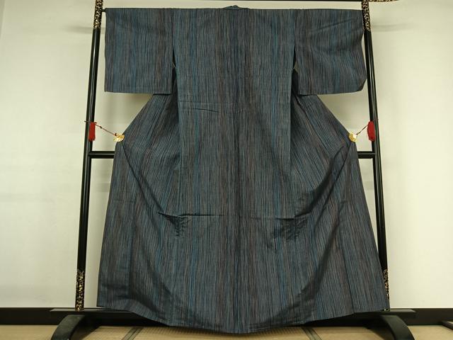 平和屋着物▽上質な紬　単衣　縞　正絹　逸品　AABJ1786jh