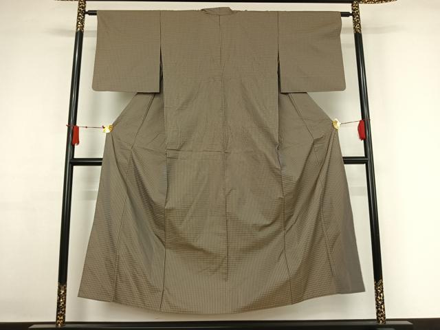 平和屋着物▽お召　単衣　市松綾織　格子　正絹　逸品　AABJ1788jh