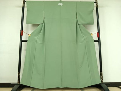 平和屋着物▽上質な色無地　単衣　山葵色　正絹　逸品　未使用　AABJ1790jh
