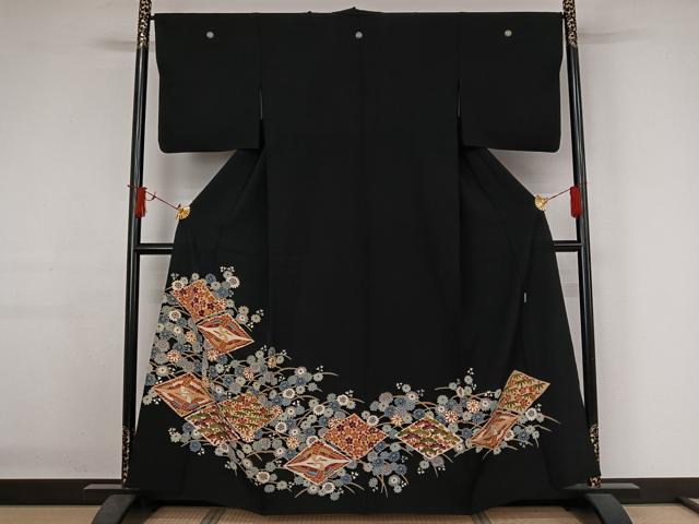 平和屋着物▽本加賀友禅作家　押田正義　黒留袖　単衣　松竹梅　鶴　正絹　逸品　AABJ1792jh