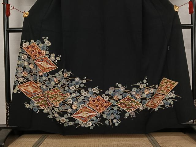 平和屋着物▽本加賀友禅作家　押田正義　黒留袖　単衣　松竹梅　鶴　正絹　逸品　AABJ1792jh