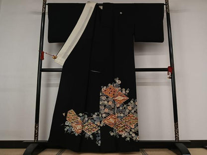 平和屋着物▽本加賀友禅作家　押田正義　黒留袖　単衣　松竹梅　鶴　正絹　逸品　AABJ1792jh