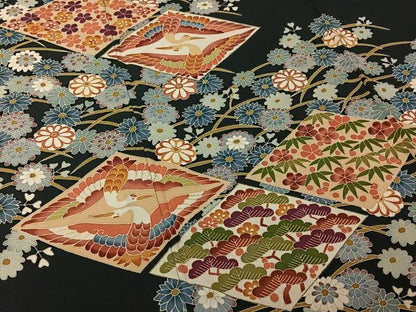 平和屋着物▽本加賀友禅作家　押田正義　黒留袖　単衣　松竹梅　鶴　正絹　逸品　AABJ1792jh