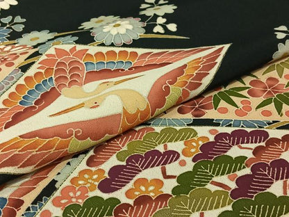 平和屋着物▽本加賀友禅作家　押田正義　黒留袖　単衣　松竹梅　鶴　正絹　逸品　AABJ1792jh