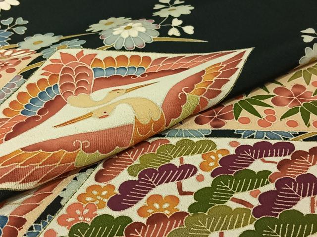 平和屋着物▽本加賀友禅作家　押田正義　黒留袖　単衣　松竹梅　鶴　正絹　逸品　AABJ1792jh