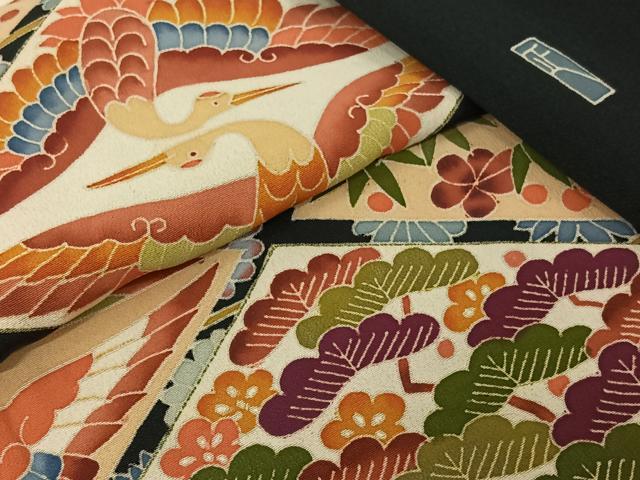 平和屋着物▽本加賀友禅作家　押田正義　黒留袖　単衣　松竹梅　鶴　正絹　逸品　AABJ1792jh
