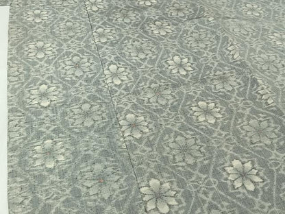 平和屋着物▽上質な紬　単衣　草花文　正絹　逸品　AABJ1794jh