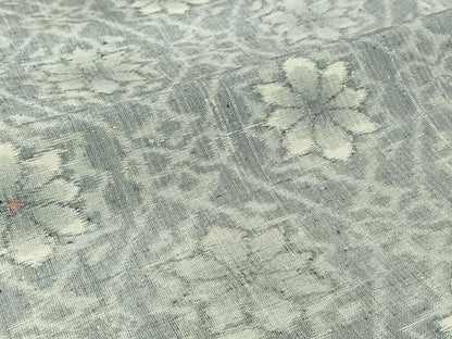 平和屋着物▽上質な紬　単衣　草花文　正絹　逸品　AABJ1794jh