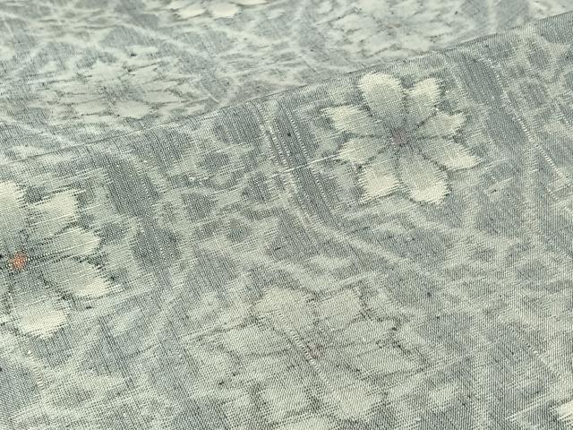 平和屋着物▽上質な紬　単衣　草花文　正絹　逸品　AABJ1794jh