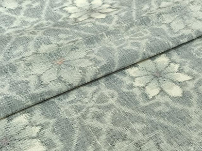 平和屋着物▽上質な紬　単衣　草花文　正絹　逸品　AABJ1794jh