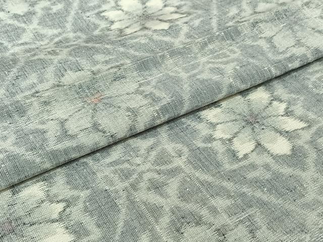 平和屋着物▽上質な紬　単衣　草花文　正絹　逸品　AABJ1794jh