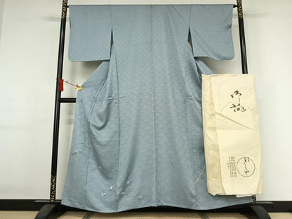 平和屋着物▽銀座きしや　色留袖　単衣　総刺繍　吹き寄せ文　水色　たとう紙付き　正絹　逸品　AABJ1796jh