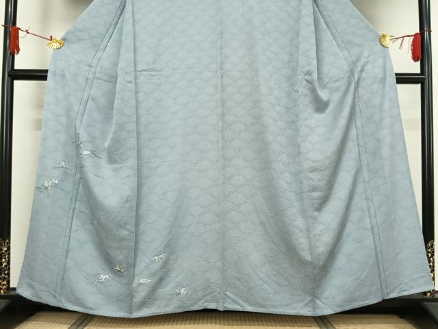 平和屋着物▽銀座きしや　色留袖　単衣　総刺繍　吹き寄せ文　水色　たとう紙付き　正絹　逸品　AABJ1796jh