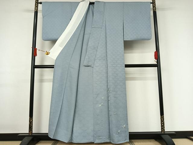 平和屋着物▽銀座きしや　色留袖　単衣　総刺繍　吹き寄せ文　水色　たとう紙付き　正絹　逸品　AABJ1796jh