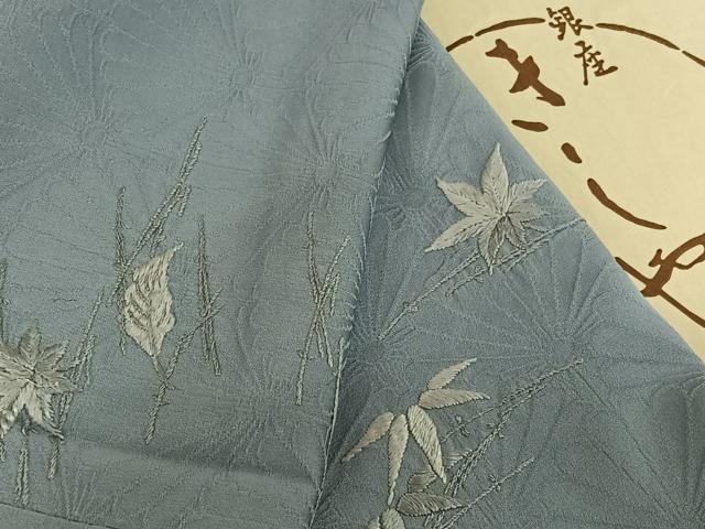 平和屋着物▽銀座きしや　色留袖　単衣　総刺繍　吹き寄せ文　水色　たとう紙付き　正絹　逸品　AABJ1796jh