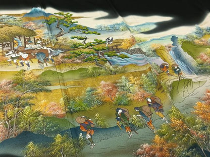 平和屋着物▽豪華黒留袖　単衣　作家物　手描き　人物風景文　暈し染め　金彩　正絹　逸品　AABJ1797jh