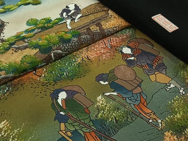 平和屋着物▽豪華黒留袖　単衣　作家物　手描き　人物風景文　暈し染め　金彩　正絹　逸品　AABJ1797jh