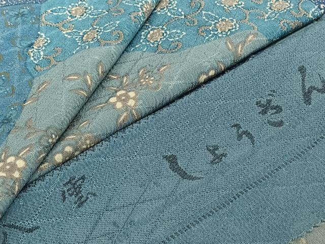 平和屋着物▽染織の名門　しょうざん　生紬　小紋　単衣　花唐草文　反端付き　AABJ1798jh