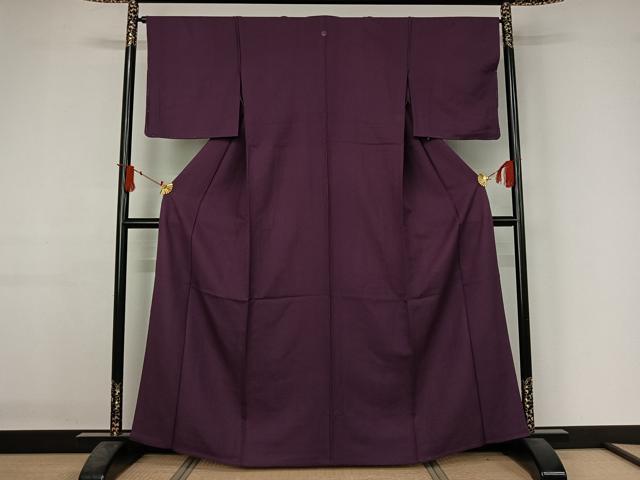 平和屋着物▽上質な色無地　単衣　葡萄色　正絹　逸品　未使用　AABJ1799jh