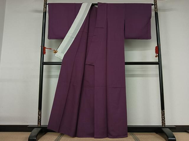 平和屋着物▽上質な色無地　単衣　葡萄色　正絹　逸品　未使用　AABJ1799jh