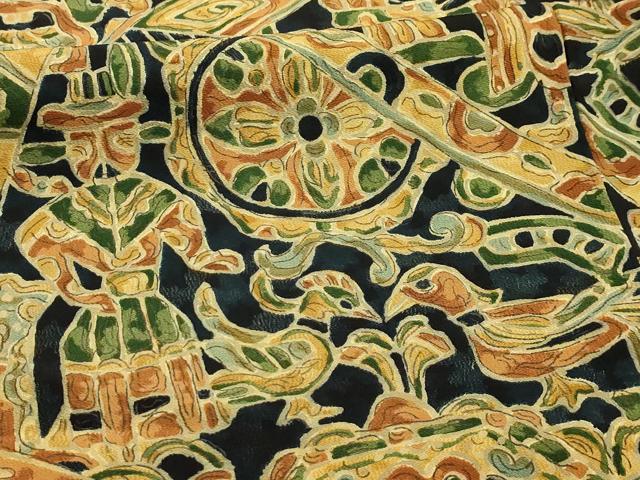 平和屋着物■上質な小紋　花鳥人物風景文　鬼しぼ縮緬　正絹　逸品　AABJ1843sx