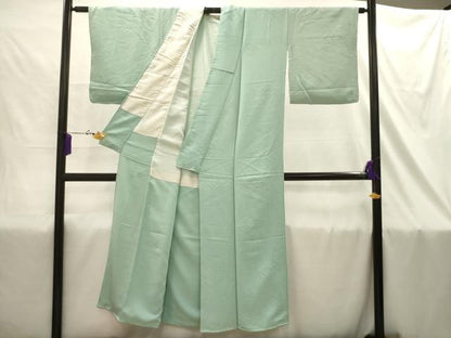平和屋着物■上質な色無地　菱地紋　薄萌葱色　正絹　逸品　AABJ1847sx