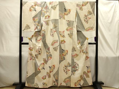 平和屋着物■上質な小紋　扇面花鳥文　金彩　正絹　逸品　AABJ1849sx