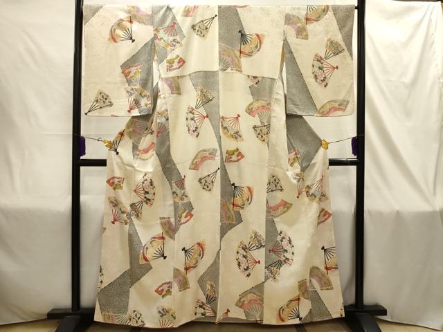 平和屋着物■上質な小紋　扇面花鳥文　金彩　正絹　逸品　AABJ1849sx