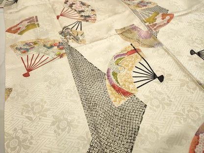 平和屋着物■上質な小紋　扇面花鳥文　金彩　正絹　逸品　AABJ1849sx
