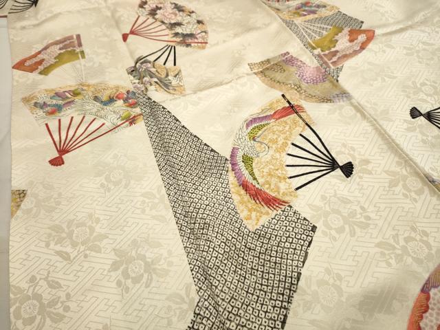 平和屋着物■上質な小紋　扇面花鳥文　金彩　正絹　逸品　AABJ1849sx