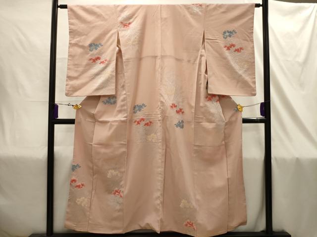 平和屋着物■上質な小紋　刺繍　草花文　銀糸　正絹　逸品　AABJ1850sx