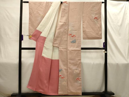 平和屋着物■上質な小紋　刺繍　草花文　銀糸　正絹　逸品　AABJ1850sx