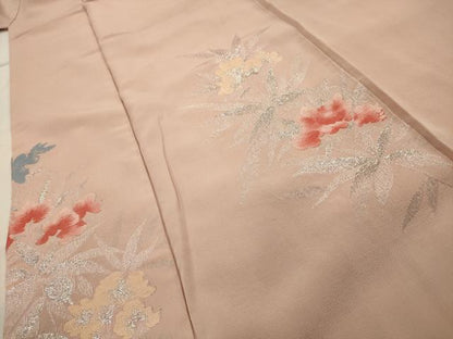 平和屋着物■上質な小紋　刺繍　草花文　銀糸　正絹　逸品　AABJ1850sx