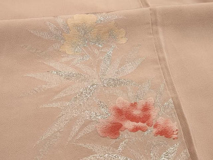 平和屋着物■上質な小紋　刺繍　草花文　銀糸　正絹　逸品　AABJ1850sx