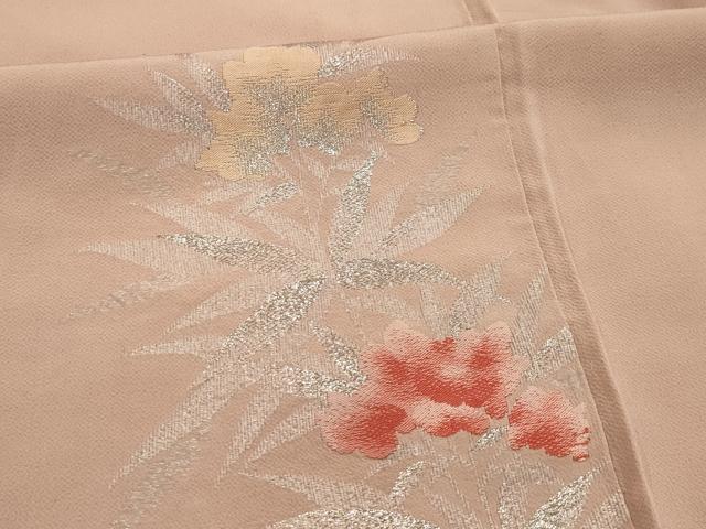 平和屋着物■上質な小紋　刺繍　草花文　銀糸　正絹　逸品　AABJ1850sx