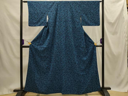 平和屋着物■小紋　型染め　流水花文　鬼しぼ縮緬　洗える着物　AABJ1855sx