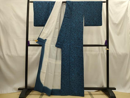 平和屋着物■小紋　型染め　流水花文　鬼しぼ縮緬　洗える着物　AABJ1855sx